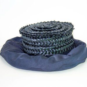 VALERIE MODE Vintage 60s Blue Straw Ribbon Women Hat size Small